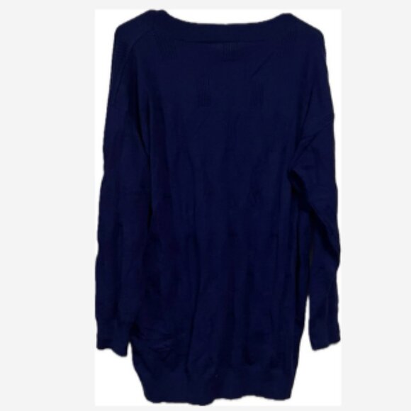 Fashion Cardigan Sweater Women Sz XL Viscose Blend Navy V-Neck Button 2 Pockets - Picture 3 of 5